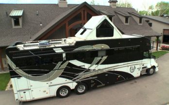 This motorhome has a peaked roof